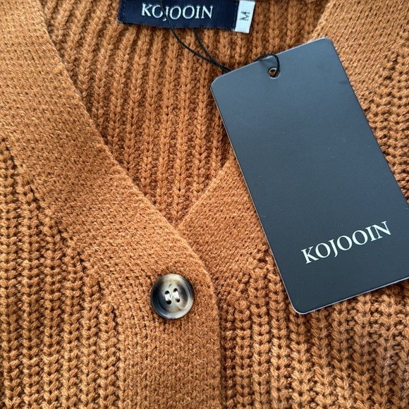 Men’s rust cardigan with front pockets, new with tags, distressed hem & cuffs, M - Picture 3 of 7